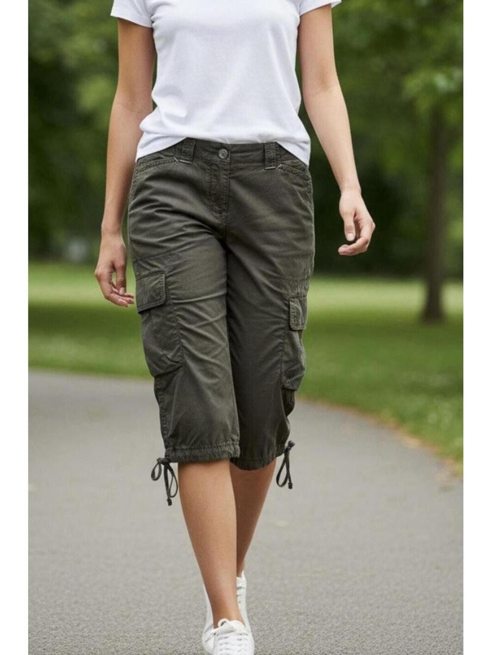 J.CREW WOMENS VINTAGE CROPPED COTTON CITY CARGO PANTS IN BROWN-SIZE 8